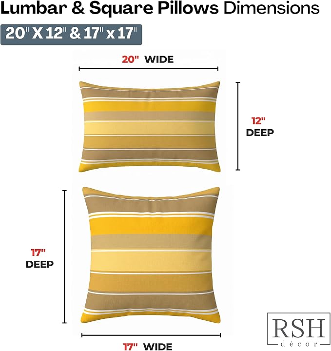 RSH DECOR: Sunbrella Lumbar & Square Pillows Set of 4 | 20" x 12" & 17" x 17" | Water & Fade-Resistant Performance Fabric | Outdoor Throw Pillows for Patio Furniture | Made in USA (Martinez Pineapple)