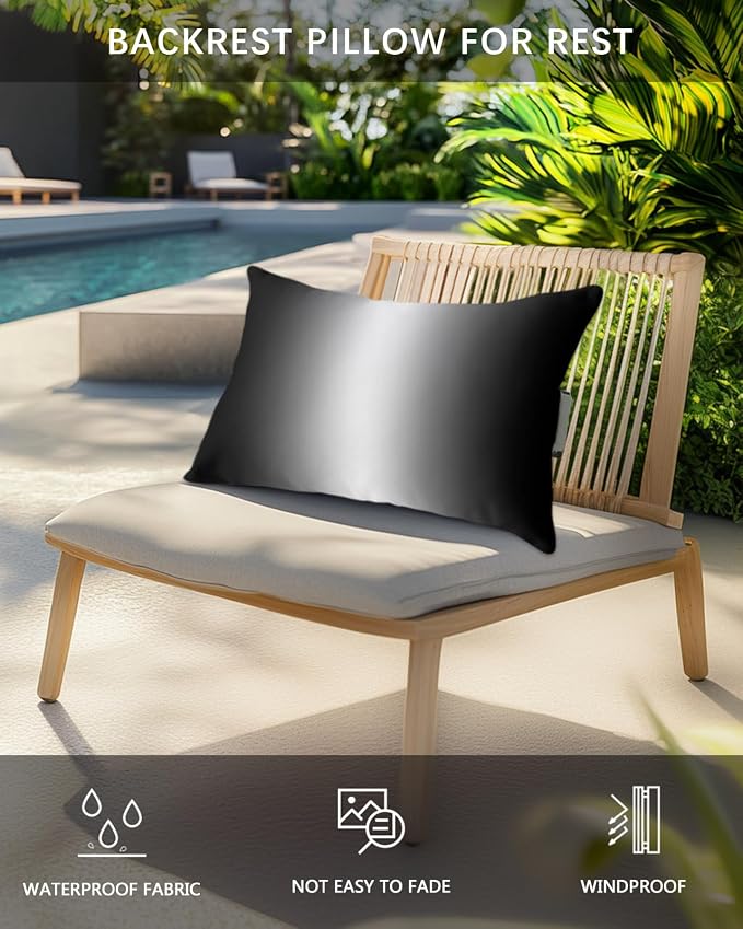 Pack of 4 Outdoor Lumbar Pillow Covers 11x16 Inch, Black Grey Ombre Waterproof Throw Pillow Covers Set, Aesthetics Modern Abstract Art Gradient Decorative Cushion Cases for Patio Porch Car