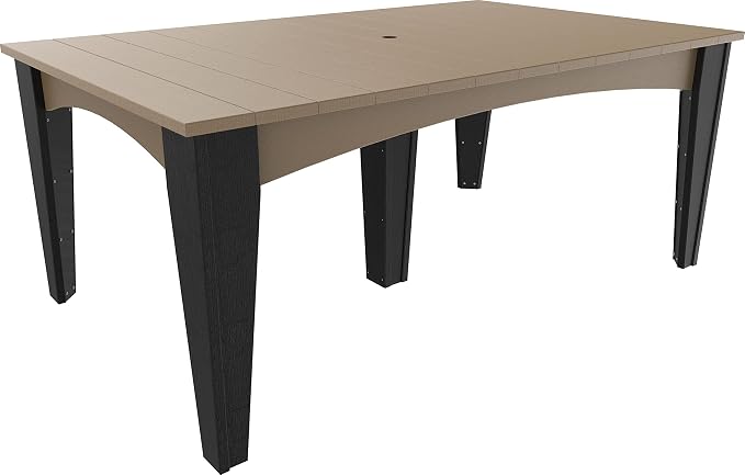 LuxCraft Poly Island Dining Table, 44" x 72" Rectangular Outdoor Patio Table, Made with Recycled Plastics, Made in USA (Weatherwood & Black)
