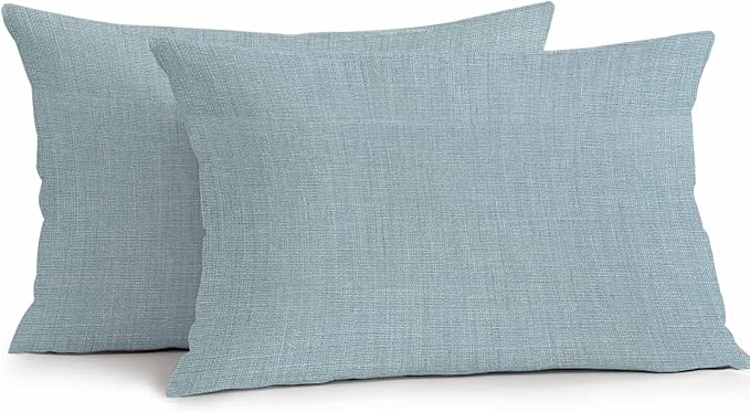 Vandarllin Outdoor Throw Pillows Covers 20x12 inch Set of 2 Waterproof Blue Linen Decorative Zippered Cushion Covers for Patio Furniture, Farmhouse Pure Color Lumbar Pillowcases