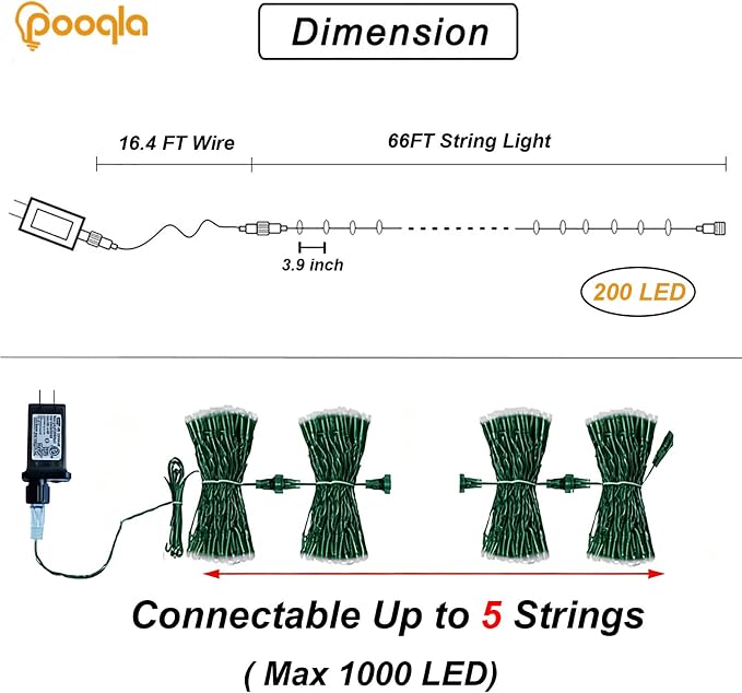 200 LED Color Changing String Lights with Remote, 66 ft | Green Wire Warm White to Multicolor Christmas Lights Plug in, 11 Modes Waterproof Twinkle Fairy Lights Indoor Outdoor Decor