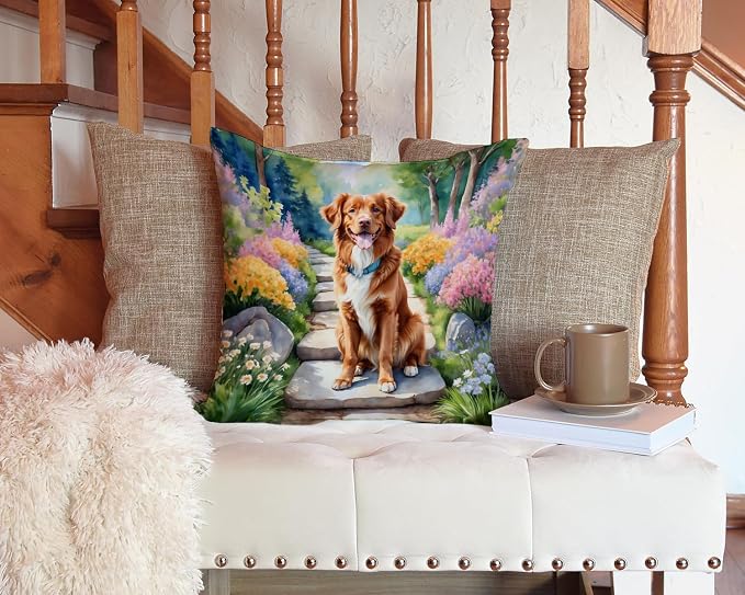 Caroline's Treasures Nova Scotia Duck Tolling Retriever Spring Path Throw Pillow Machine Washable, Indoor Outdoor Decorative Pillow for Couch, Bed or Patio, 14Hx14W