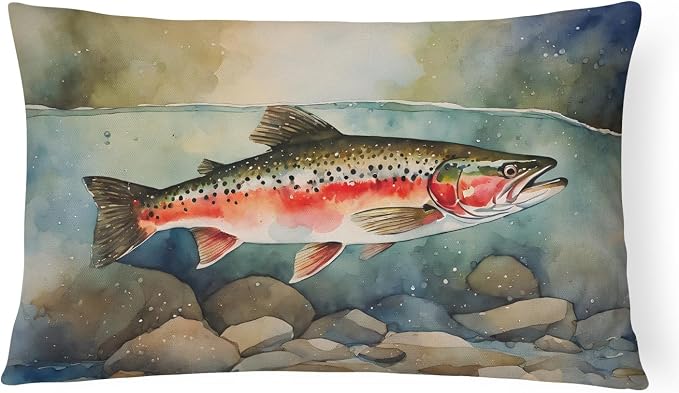 Caroline's Treasures DAC2840PW1216 Trout Throw Pillow Machine Washable, Indoor Outdoor Decorative Pillow for Couch, Bed or Patio, 12HX16W