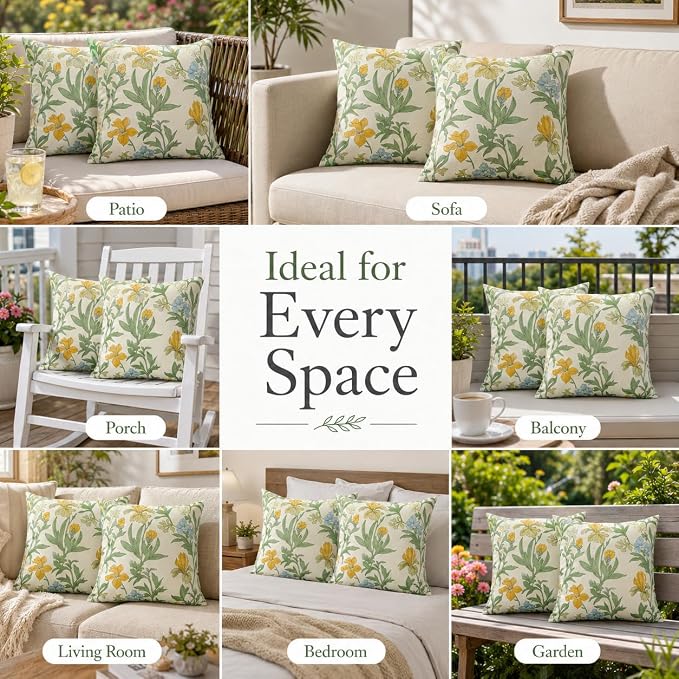 Outdoor Throw Pillows 18×18 Inch Pack of 2 Waterproof Decorative Patio Pillows with Inserts, Square Pillows for Garden Couch Sofa and Patio Furniture