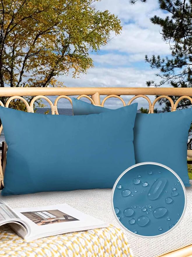 Outdoor Waterproof Throw Pillow Covers Set of 2 Wave Ride Blue Lumbar Pillowcases 20x12 Inches Solid Color Patio Decorative Pillows Cushion Case Patio Pillows for Couch Bed Chair Garden