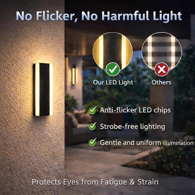 Modern Linear Outdoor Wall Lights, 12" LED Exterior Wall Sconce for Porch & Garage, IP65 Waterproof Architectural Facade Lighting, 3CCT Dimmable Matte Black Fixture for Front Door Entryway