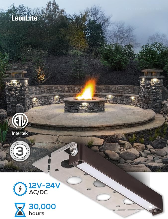 LEONLITE 4-Pack 7 Inch LED Hardscape Lighting, 3W/4W/5W, 5000K Daylight | Update Dimmable Retaining Wall Lights, Low Voltage Landscape Lighting, 12-24V AC/DC Paver Light, Outdoor Step Lights, ETL