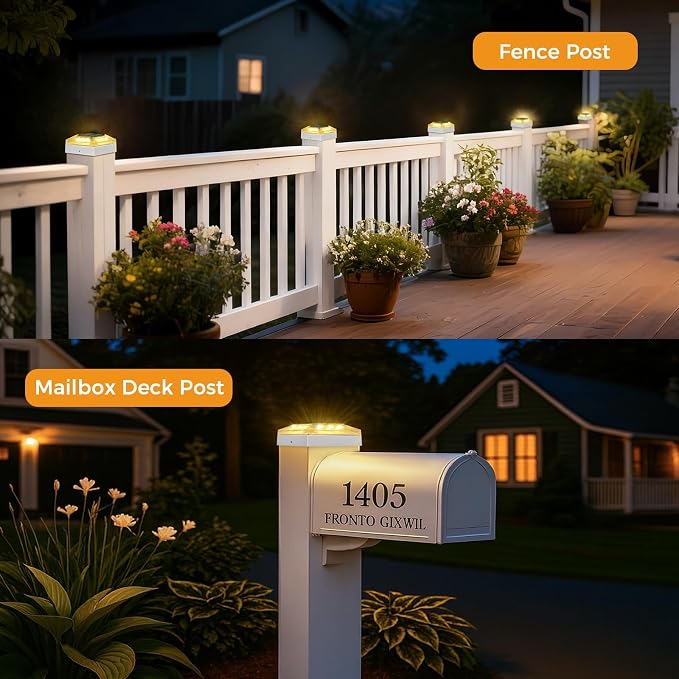4x4 Solar Post Cap Lights Outdoor 16 Pack, 3 Color Modes/Dusk to Dawn/IP65 Waterproof, Fits 4x4 Vinyl/PVC Wood Posts Top, White LED Fence Topper Light for Deck, Backyard