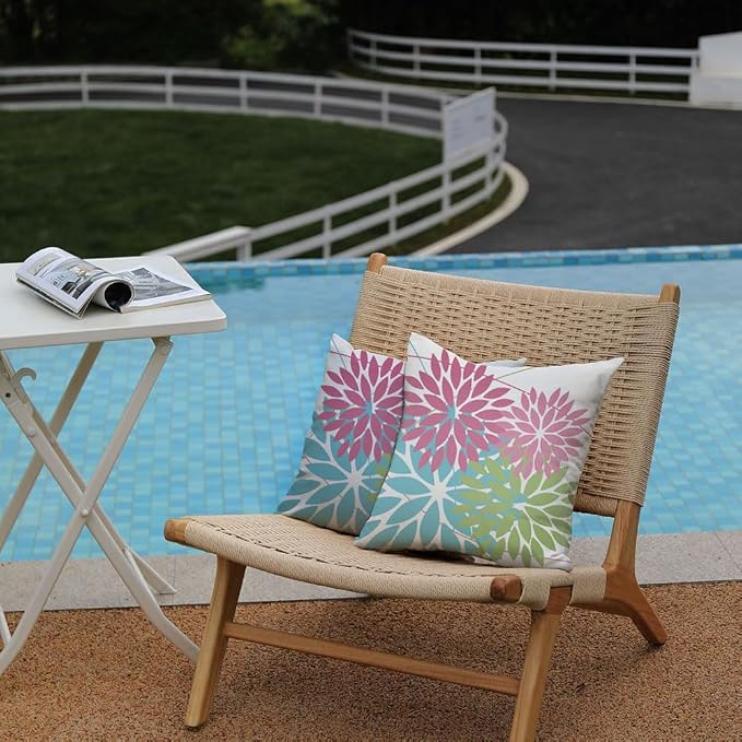 DFXSZ Pack of 2 Outdoor Waterproof Throw Pillow Covers 18x18 Pink Blue | Polyester Colorful Spring Summer Floral Decorative Cushion Cases(NO INSERT),For Couch Patio Funiture Garden Home Decor
