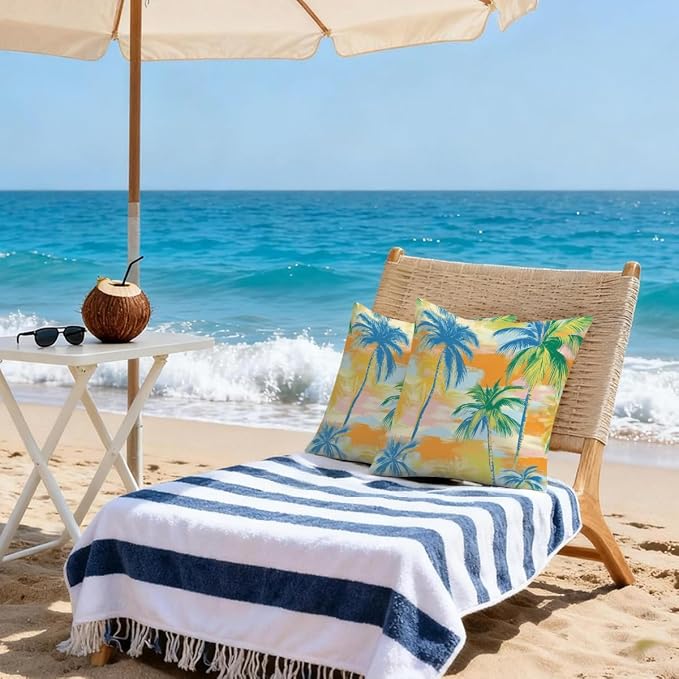 Waterproof Outdoor Pillow Covers Patio Throw Pillow Cases 18x18 PalmTrees | Decorative Throw Pillows Patio Cushion Covers Set of 2, Outdoor Pillow Inserts Cover for Couch Chair