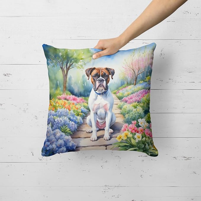 Caroline's Treasures Boxer Spring Path Throw Pillow Machine Washable, Indoor Outdoor Decorative Pillow for Couch, Bed or Patio, 18Hx18W