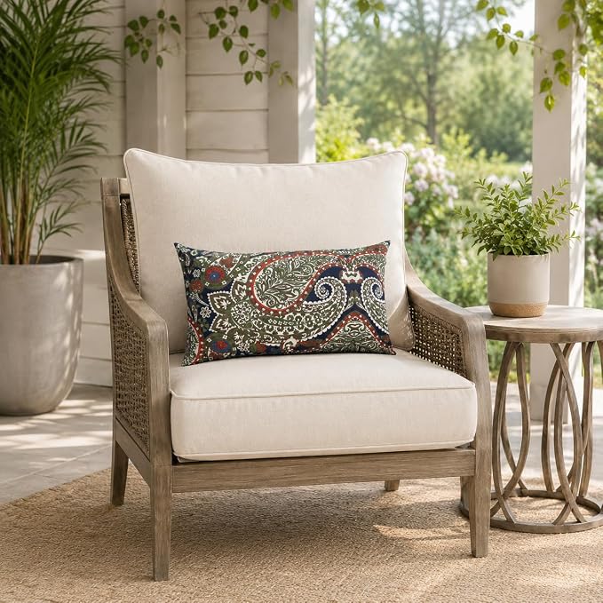 Pack of 2 Patio Lumbar Pillows 12"x20" | Fade Resistant Outdoor Waterproof Lumbar Pillow with Inners Decorative Garden Lumbar Cushions for Home Patio Terrace Sofa