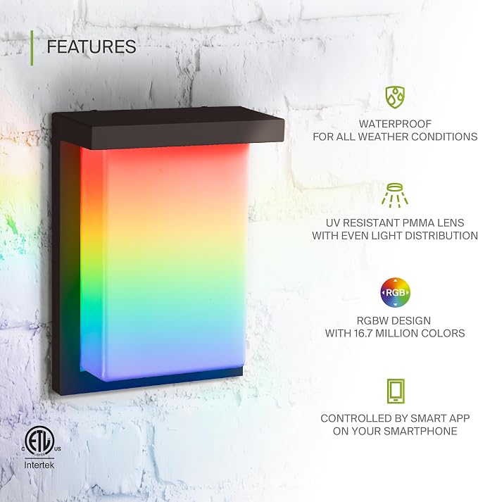 ASD LED 8" Outdoor Wall Light, Smart Front Door House Sconce | RGBW, Work with Alexa, Waterproof, ETL Listed | 12W 840LM 2700-6500K 100-277V | Exterior Patio Lighting Fixture, Porch Lamp | Black