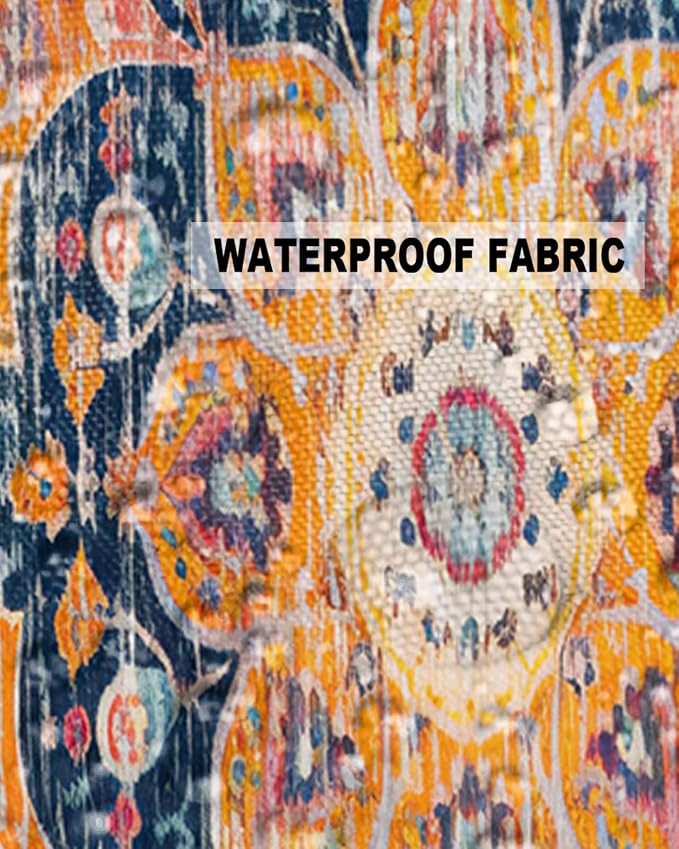 Outdoor Waterproof Pillow Covers Set of 2, Meddle Century Vintage Blue Carpet Mural Pattern Patio Throw Pillow Covers, Decorative Cushion Case for Couch Sofa Furniture Garden, 16x16 Inch