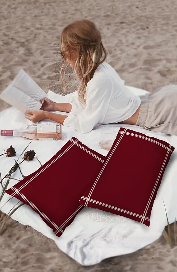 Outdoor Pillow Covers Waterproof, Solid Red Wine All Weather Cushion Case Set of 2, Pure Color Lumbar Pillowcase for Sofa Couch Bed Decor Patio Furniture 20"x12"