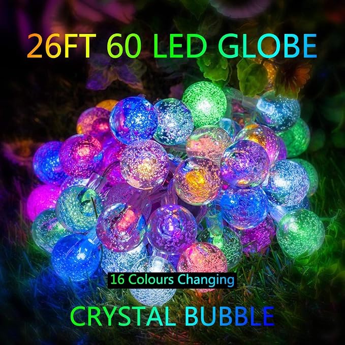Metaku Color Changing Globe String Lights Fairy Light 26ft 60LED & Remote | Battery Operated Indoor Outdoor Hanging String Lights Christmas Lights for Home Party Patio Garden Classroom Wedding
