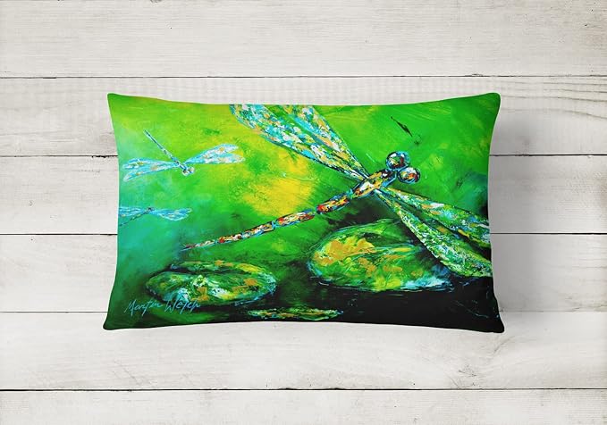 Caroline's Treasures MW1114PW1216 Dragonfly Summer Flies Canvas Fabric Decorative Pillow Machine Washable, Indoor Outdoor Decorative Pillow for Couch, Bed or Patio, 12HX16W