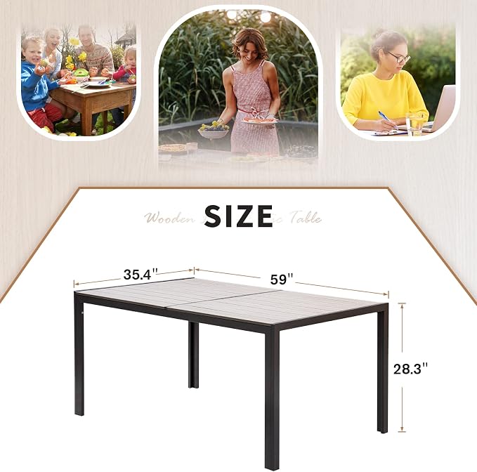 Devoko Patio Dining Table for 6 Outdoor Patio Table 59" x 35" Weather-Resistant Rectangular Table for Deck, Garden, Backyard
