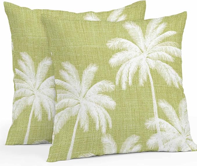 Outdoor Pillow Covers 20x20 Inch Set of 2, Yellow Palm Trees Waterproof Throw Pillow Covers, Farmhouse Tropical Summer Beach Decorative Cushion Pillowcases for Couch, Sofa, Bed, Garden, Patio