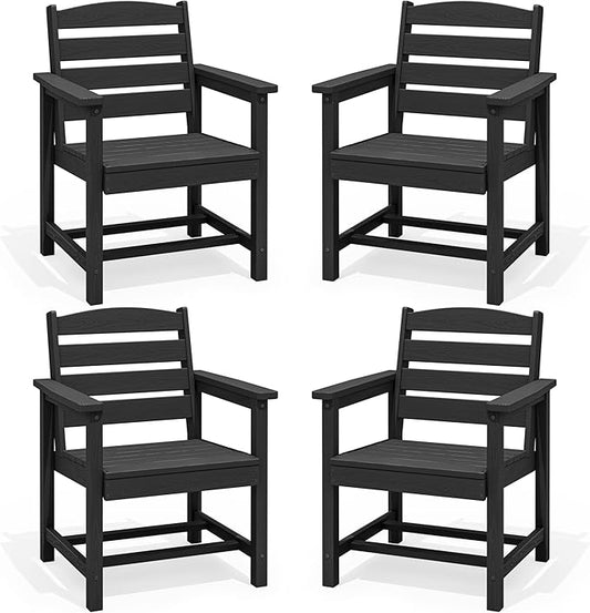 SERWALL Outdoor Dining Chairs Set of 4, All-Weather HDPE Patio Chair with 19.7" Widened Seat, for Backyard, Garden, Black