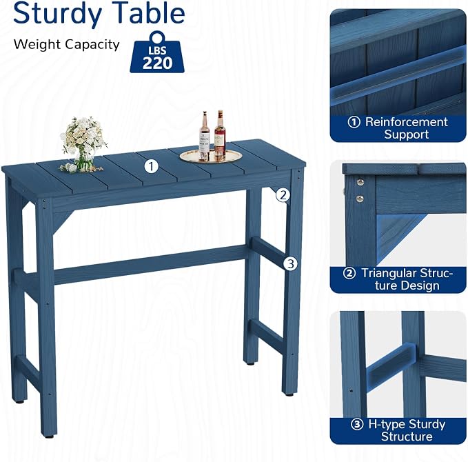 Outdoor Bar Table, 42" Weatherproof Patio Bar Height Counter Table, HIPS Material, Waterproof, for Outside, Garden, Backyard, Balcony, Poolside, Blue