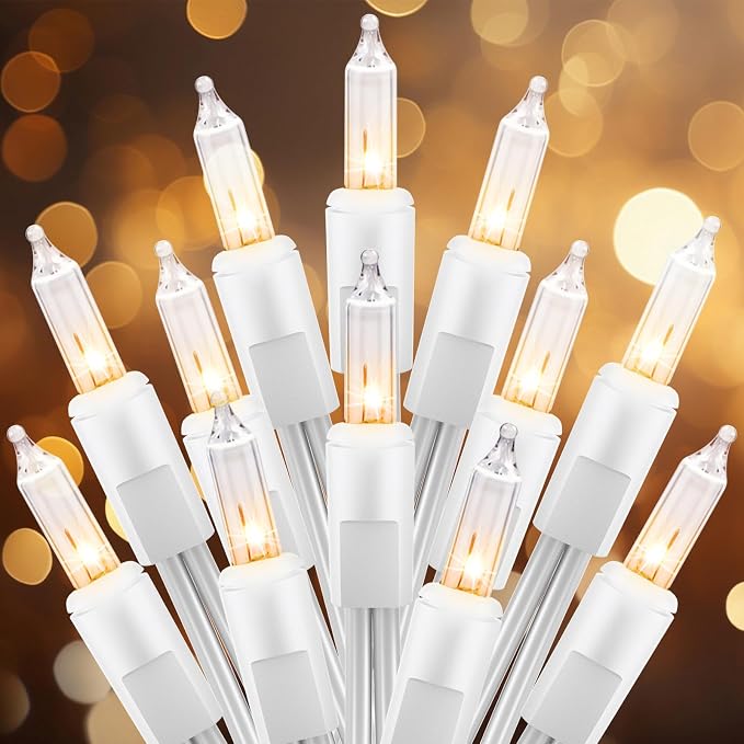 Brightown 50 Count 10 Feet Warm White Christmas Lights, Incandescent Bulb | Clear Mini Incandescent Lights on White Wire, Christmas Tree String Lights for Indoor Outdoor Decorations
