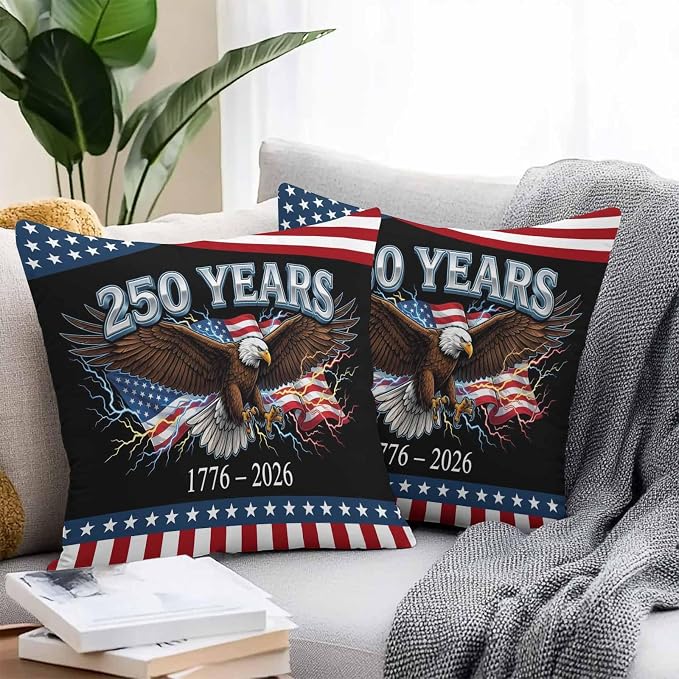 American Flag 4th of July Outdoor Waterproof Throw Pillow Covers 20x20 Set of 2, Independence Day Eagle USA Flag Decorative Pillowcases Cushion Pillowcase for Couch Sofa Patio Outside Pillow Protector