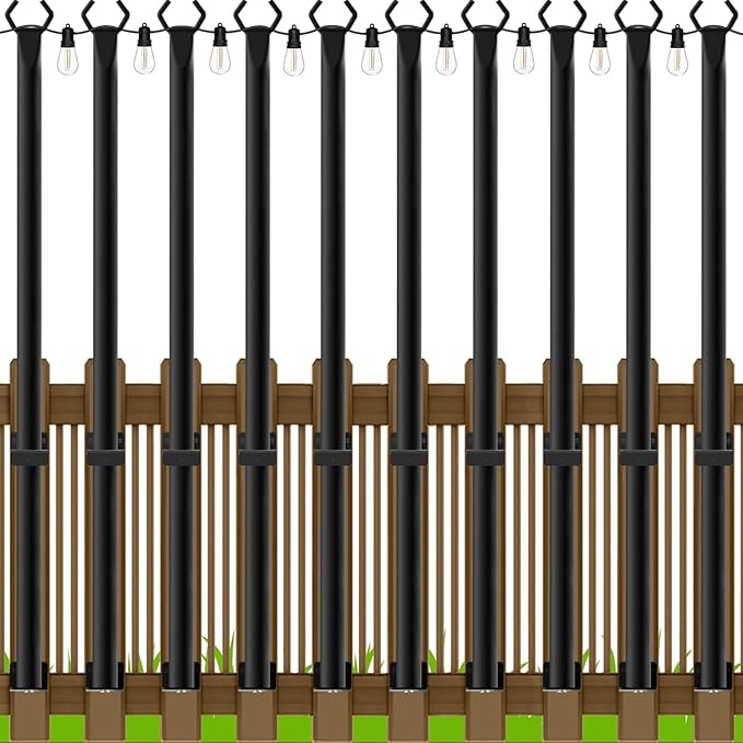 SINLEY 10 Pack 5Ft String Light Poles,Light Poles for Outside String Lights,Outdoor Light Poles with Fork,Metal Pole Stand for Patio,Backyard,Deck