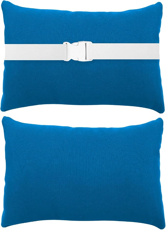 Chaise Lounge Head Resting Pillows, Waterproof Outdoor Pillows | 2 Pack Head Support Pillow with Adjustable Elastic Stripe for Garden Furniture Decorative, Blue