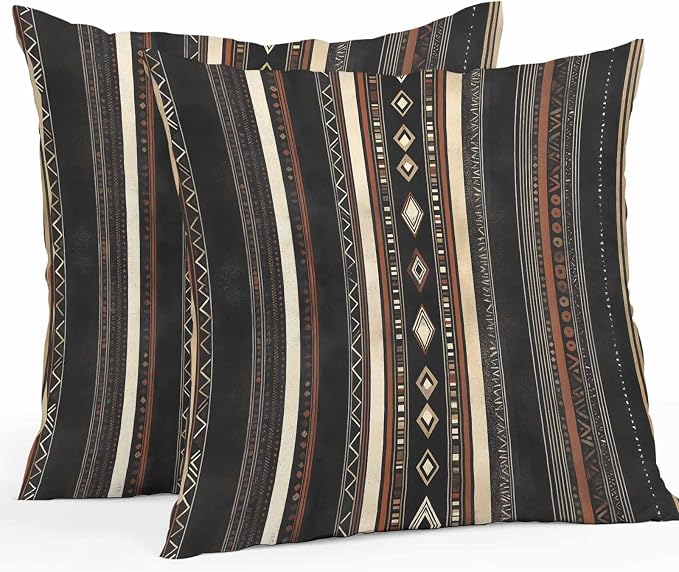 Black Beige Boho Outdoor Pillow Covers 24x24 Inch Throw Pillow Covers Set of 2 Waterproof Decorative Pillow Cases Vintage Abstract Geometric Ethnic Cushion Covers for Patio Furniture Garden Couch Sofa