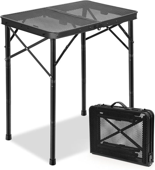 E EASTSTORM Folding Grill Table for Outside, 3 Height Adjustable,Small Camping Table with Black Metal Mesh, Portable Outdoor Table for Picnic BBQ, Garden, Patio, Tailgate & Travel