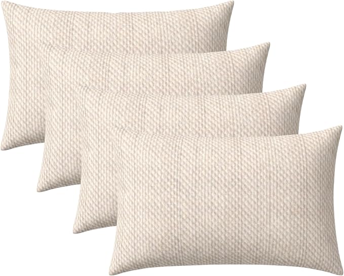 RSH DECOR: Sunbrella Lumbar Throw Pillows Set of 4 | 20" x 12" | Water and Fade-Resistant Fabric | Outdoor Pillow Covers with Down-Alternative Inserts | Made in USA (Cozy Quilt Bright White)
