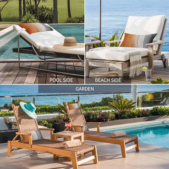 Burnt Orange Gray Ombre Outdoor Pillows for Chaise Lounge Chair Waterproof Lumbar Pillows with Insert&Strap Beach Headrest Pillow Vintage Farmhouse Wooden Recliner Neck Pillow for Patio Pool 11"x16"