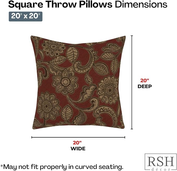 RSH DECOR Square Throw Pillows Set of 2, 20" x 20", Outdoor Pillows Waterproof, Outdoor Pillow Covers, Pillow Covers for Couch, Veranda Crimson, Made in USA
