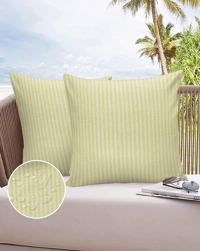 Outdoor Waterproof Throw Pillow Covers Set of 2 Yellow Stripes Pillowcases 20x20 Inches Linen Classic Vertical Striped Patio Decorative Pillows Cushion Case Patio Pillows for Couch Bed Chair Garden