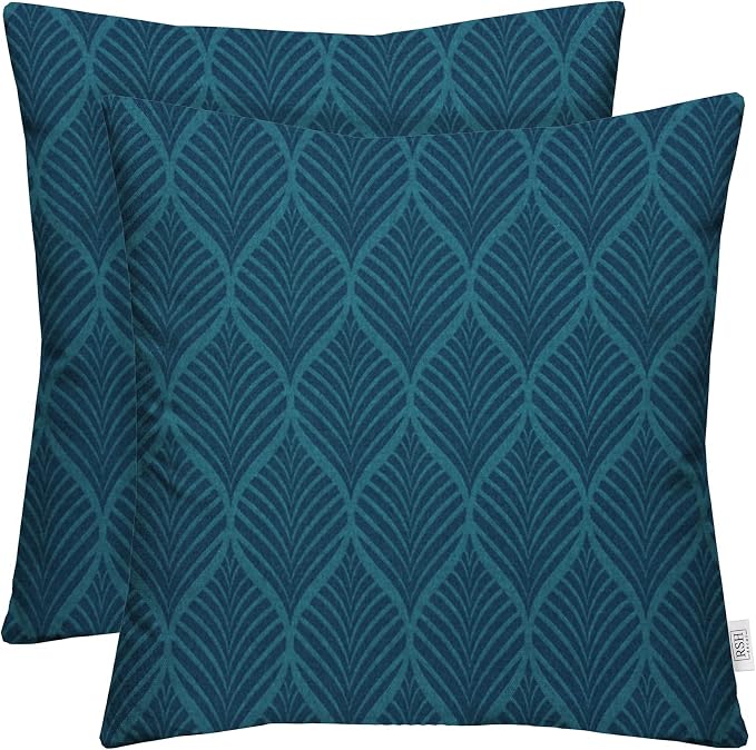RSH DECOR Square Throw Pillows Set of 2, 17" x 17", Outdoor Pillows Waterproof, Fenbrook Blue, Made in USA