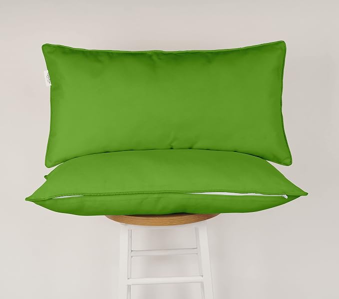 Indoor/Outdoor Polyester Fabric Lumbar Pillow Cover, All-Weather Waterproof Rectangular Cushion Case for Patio Furniture, 12 x 18 Set of 2 -Green