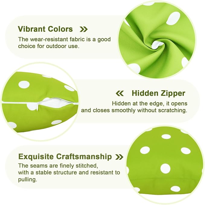Eternal Beauty 12X20'' Set of 2 Outdoor Decorative Pillow Covers Waterproof Outdoor Pillow Covers for Spring Summer Patio Lumbar Pillows, Green Polka Dot, 12X20 inches