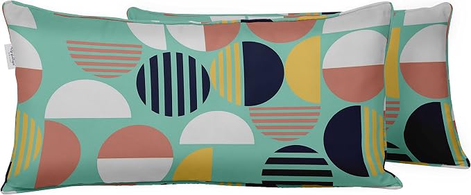 Indoor/Outdoor Polyester Fabric Lumbar Pillow Cover, All-Weather Waterproof Rectangular Cushion Case for Patio Furniture, 12 x 24 Set of 2 - Geometric-31