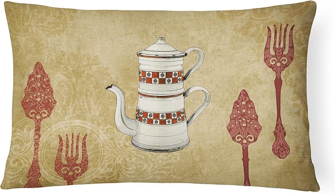 Caroline's Treasures SB3088PW1216 Teapot Welcome Canvas Fabric Decorative Pillow 100% Machine Washable Pillow, Indoor or Outdoor Decorative Throw Pillow for Couch, Bed or Patio