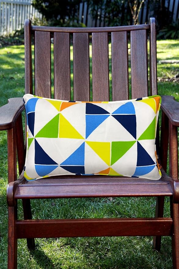 Pack of 2 Outdoor Waterproof Decorative Throw Pillows with Inserts for Patio Furniture, 20x12 Inch Fade Resistant Patio Garden Lumbar Cushions for Couch Bed Sofa, Triangular Multi