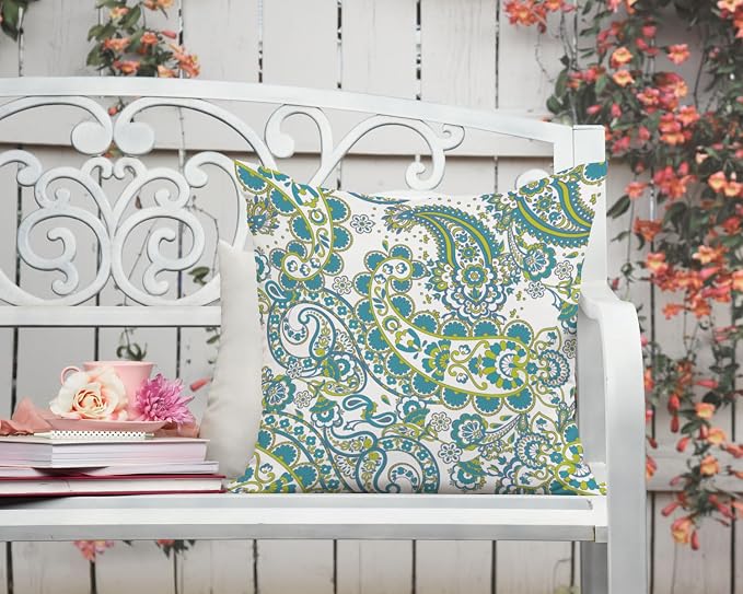Blue Dahlia Flower Outdoor Pillow Covers 18x18 Inch Set of 2 Waterproof Abstract Floral Summer Decorative Throw Pillow Covers for Patio Furniture Porch Couch Home Decor (Green)