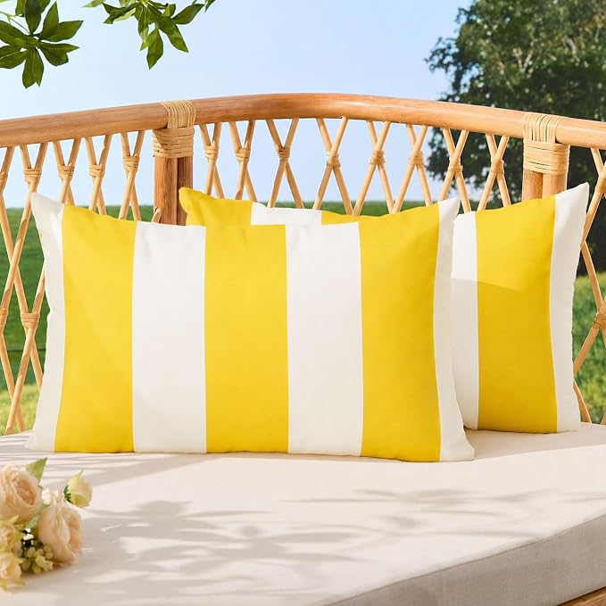 Allorry Outdoor Pillow Covers 12x20 Yellow Striped Outdoor Decor JB007F12 | Striped Pillow Covers|for Spring Summer Outdoor Waterproof Garden Patio Furniture Sofa Bed Home Decor
