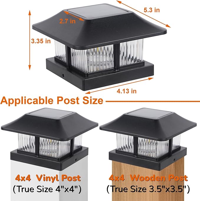 Dynaming 4x4 Solar Post Cap Lights Outdoor with 2 Color Modes, Fence Post Solar Lights Black Shell Brightness SMD LED Lantern Lamps Waterproof for Garden Deck Patio, Fit Wooden/Vinyl Posts, 12 Pack