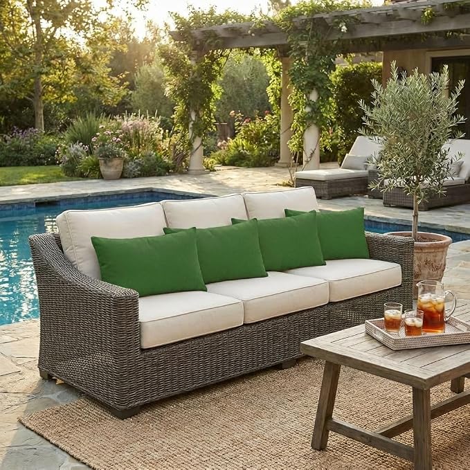 RSH DECOR: Designer Select Outdura Lumbar Throw Pillows Set of 4 | 20" x 12" | Water and Fade-Resistant Performance Fabric | Indoor Outdoor Accent Pillows | Made in USA (Clover Green)