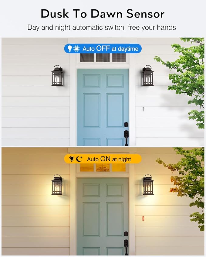 Outdoor Light Fixture, Dusk to Dawn Outside Lights for House, Brown Outside Sconce Lighting, Oil Rubbed Bronze Exterior Porch Lights Wall Mount, Modern Outdoor Wall Lantern for Patio Garage