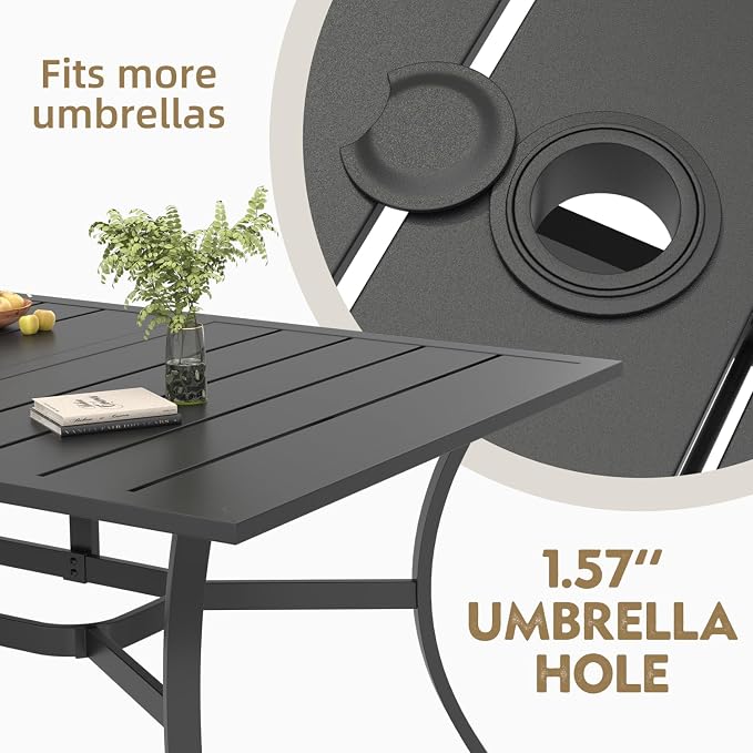 MELLCOM 83''x38'' Outdoor Dining Table for 8, Extra Large Metal Patio Dining Table with 1.57'' Umbrella Hole, Black Rectangular Table for Porch, Garden, Backyard, Poolside, Lawn