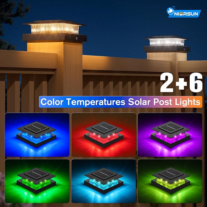 4x4 Post Solar Lights Color Changing,Solar Post Light,16 Pack Black | RGB Solar Post Cap Lights for 4x4 Post Caps Wood Vinyl,IP44 Waterproof Fence Post Solar Lights Outdoor, Solar Deck Post Light