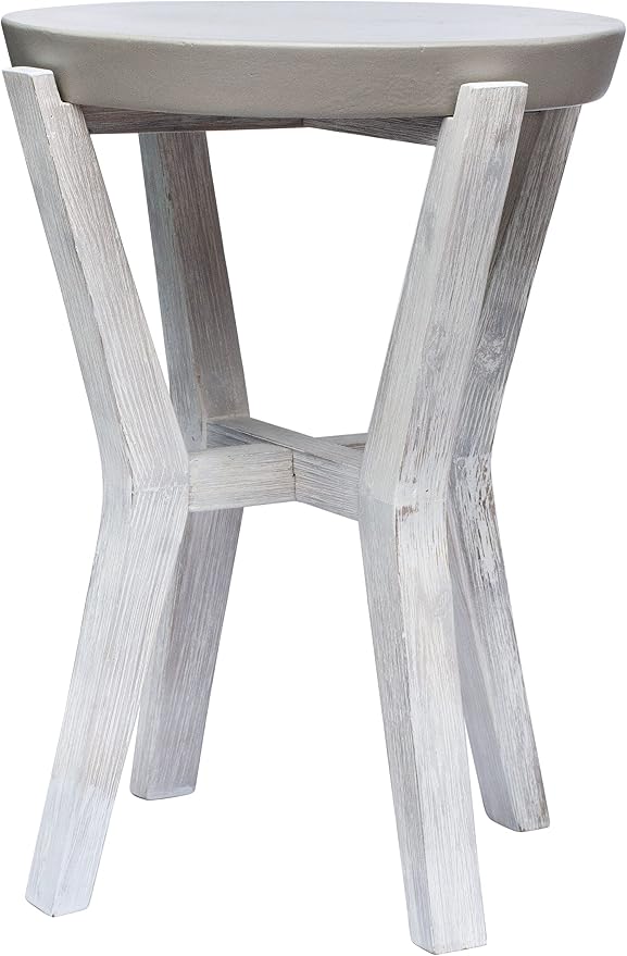 Pebble Lane Living | Bali 17" Round Tall Side Table | Cement/Wood | Gray | 1 Table