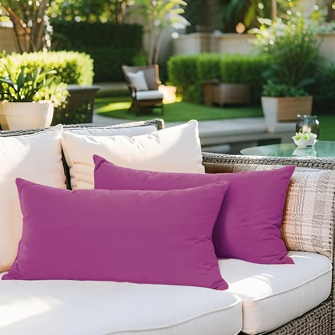 SK Studio Outdoor Water Resistant Throw Pillows, Decorative Patio Lumbar Cushions, Fluffy Furniture Garden Cushions for Home Patio Coach Sofa Use, Pack of 2, Light Purple, 24x24 Inch